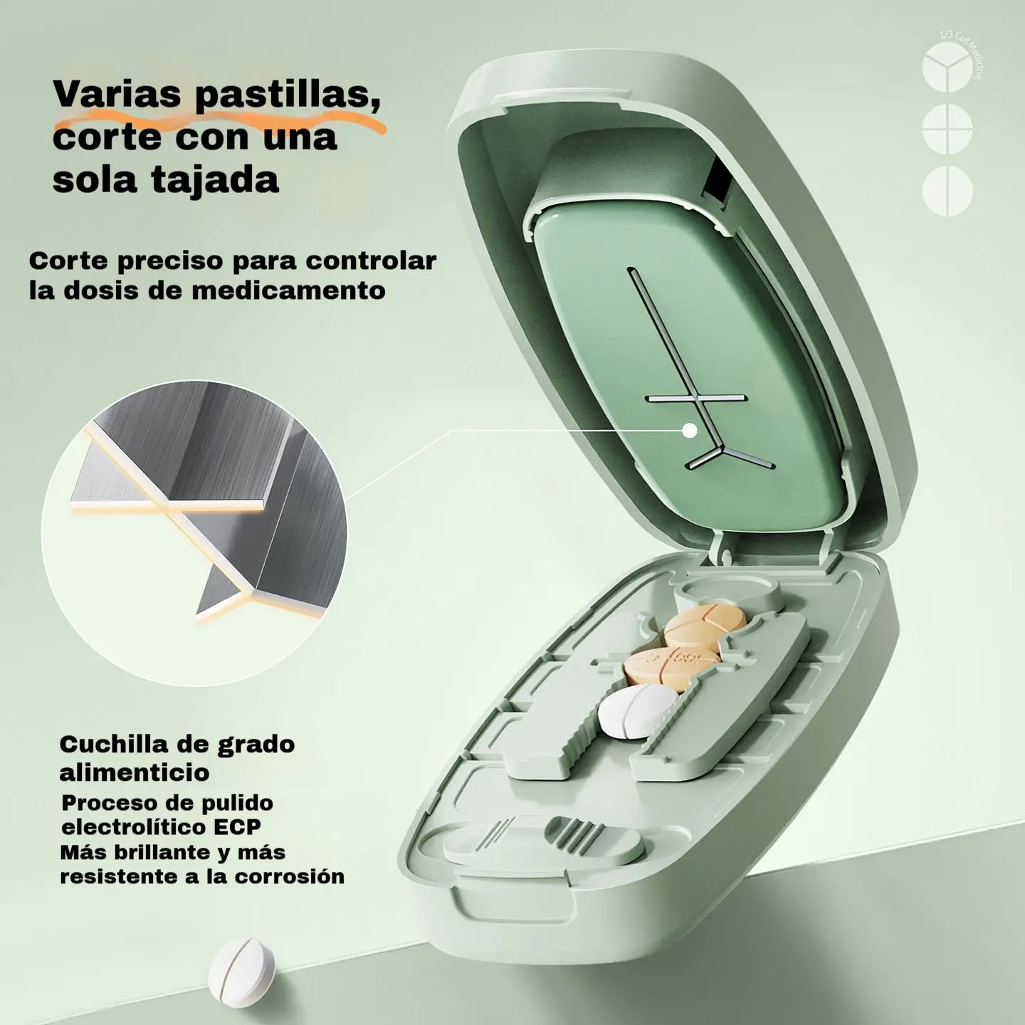 💊Cortador de medicamentos multifuncional para armazenar e cortar medicamentos.