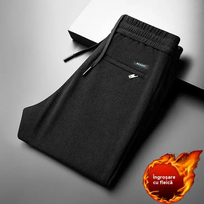 👖【Tamanhos L-5XL】Calça de moletom de veludo plus size para homem, ideal para o outono e inverno. Calça casual larga.