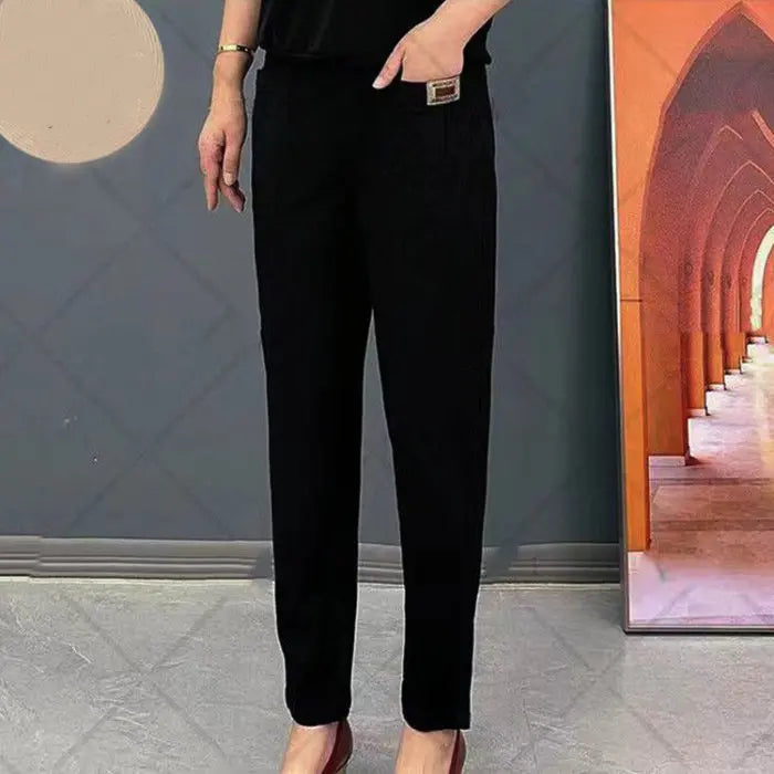 🎁【M-6XL】Calça casual versátil de cor sólida e microelástica de tamanho grande