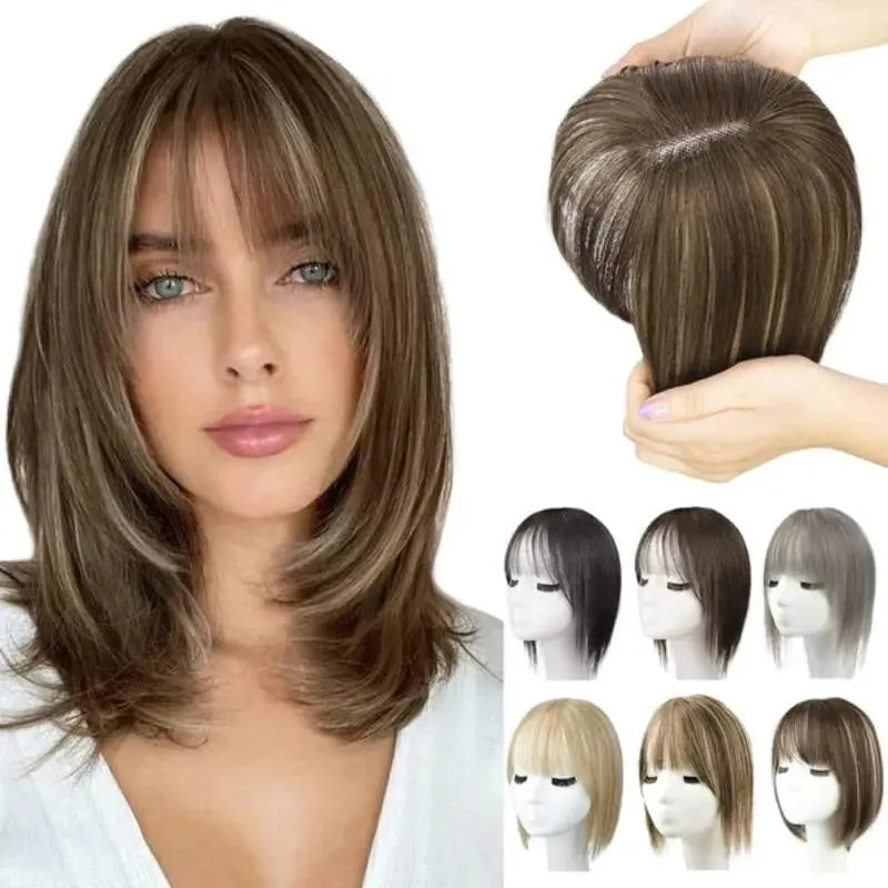 🎁Extensões de cabelo natural com franja para mulher (cabelo 100% natural)