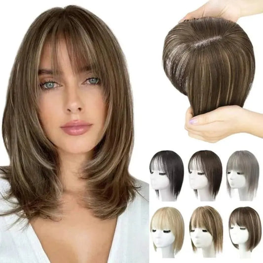 🎁Extensões de cabelo natural com franja para mulher (cabelo 100% natural)