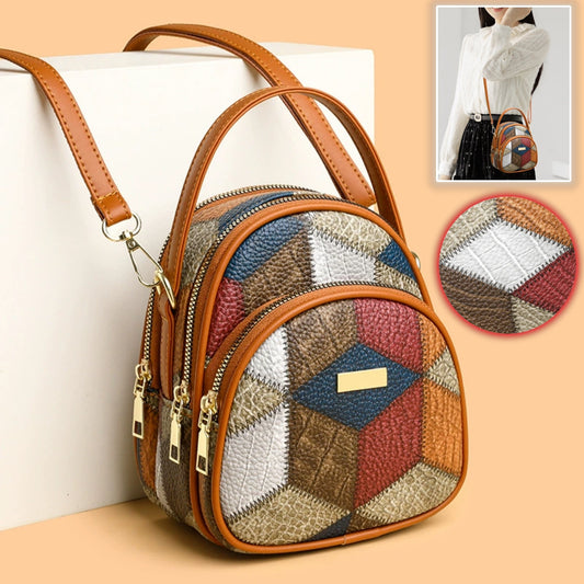 🎁2025 Nuova borsa da donna alla moda realizzata in vera pelle colorblock