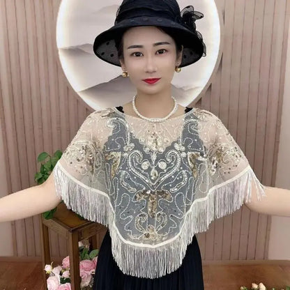 【🔥Acquista 1 e ricevi 1 gratis】Nuovo scialle estivo da donna in pizzo e paillettes