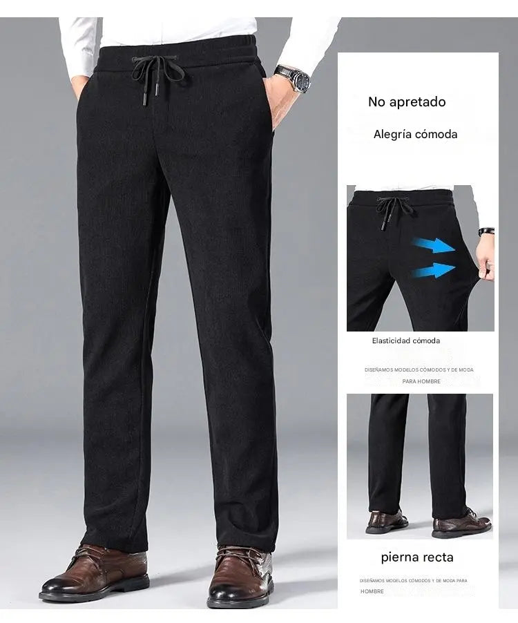 👖【Tamanhos L-5XL】Calça de moletom de veludo plus size para homem, ideal para o outono e inverno. Calça casual larga.