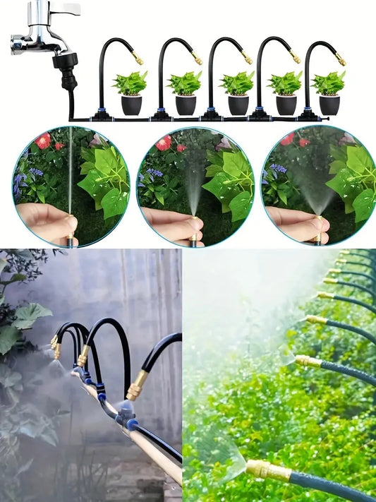 🌱【30 articoli】Kit di irrigazione a goccia automatico con tubo flessibile e ugello in ottone regolabile - Non richiede alimentazione