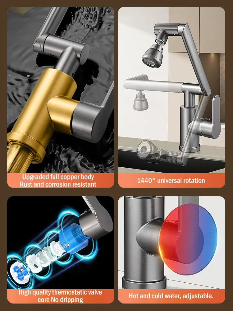 💦Torneira universal ajustável para lavatório, rotação de 1080°.