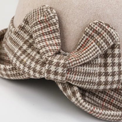 👒💃Touca de senhora em lã ondulada, ideal para o outono e inverno, com laço xadrez.