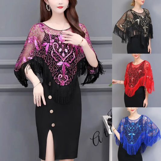 【🔥Acquista 1 e ricevi 1 gratis】Nuovo scialle estivo da donna in pizzo e paillettes