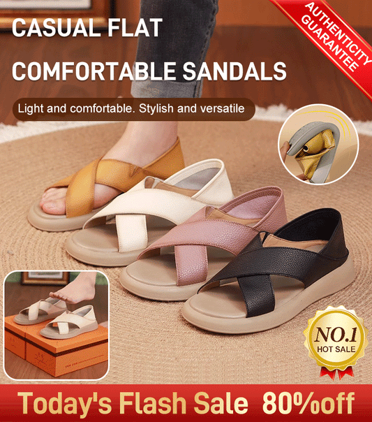 💕【35-40】Sandálias romanas rasas feitas de couro natural, casuais e confortáveis