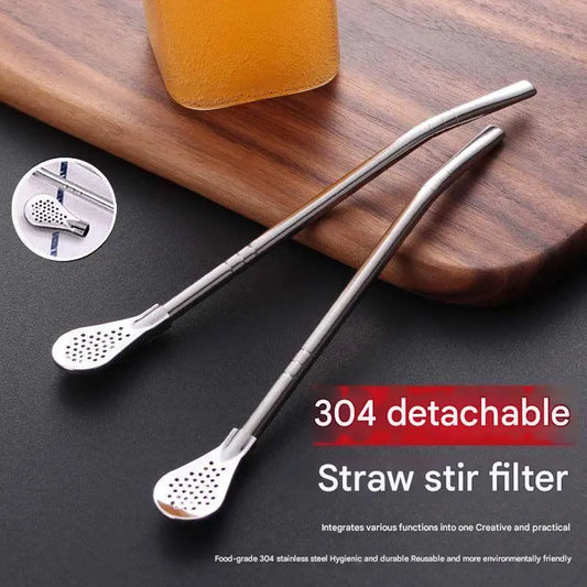 【Set da 3/6/9】Cucchiaio di cannuccia in acciaio inossidabile 304 a doppio uso, creativo, per mescolare il caffè, filtro per cannuccia per succo, tè al latte, ecologico