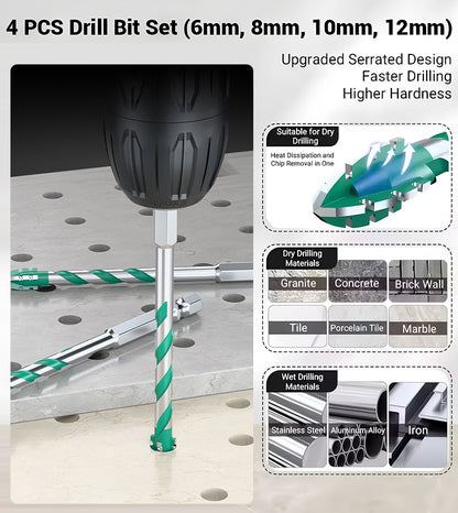 【6+8+10+12mm】【10 PZ】Punta universale per trapano con 4 bordi seghettati per aprire e allargare i fori