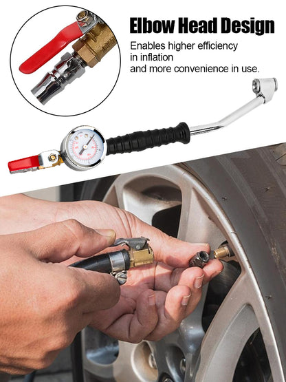 🔥Bocal de alta velocidade com cotovelo e manómetro para medição precisa da pressão dos pneus; elevada resistência e durabilidade.