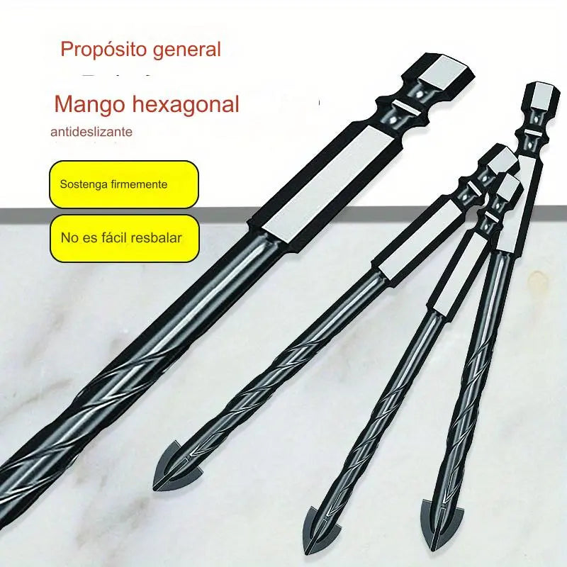 🔥【7 pezzi/3-12 mm】Punta da trapano in lega ceramica a quattro taglienti con gambo esagonale antiscivolo ✅Foratura di piastre vetrificate ✅Piastre ✅Lega di vetro