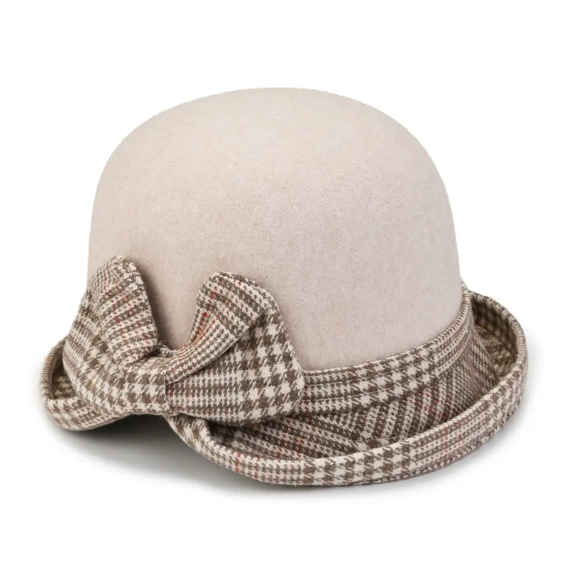 👒💃Touca de senhora em lã ondulada, ideal para o outono e inverno, com laço xadrez.