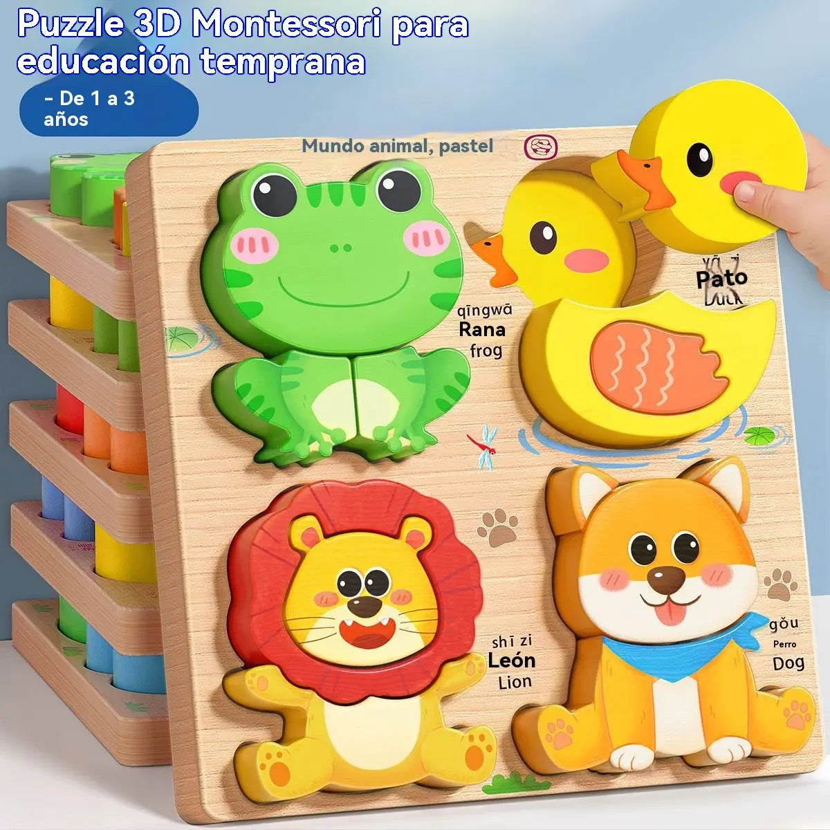 👧🏻🧩 Puzzle 3D em madeira Montessori para educação infantil