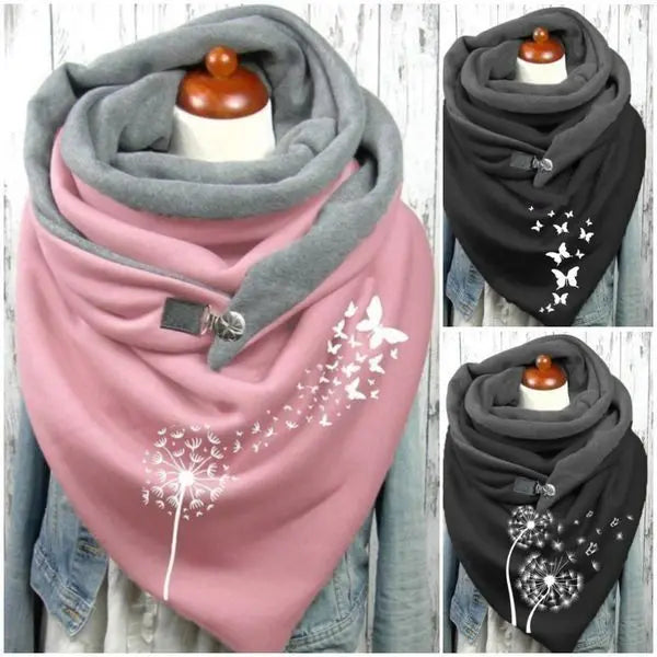 🐏 Lenço térmico com botões e forro em lã estampada que pode cobrir toda a parte superior do corpo.