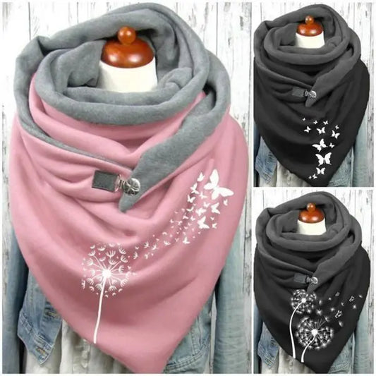 🐏 Lenço térmico com botões e forro em lã estampada que pode cobrir toda a parte superior do corpo.