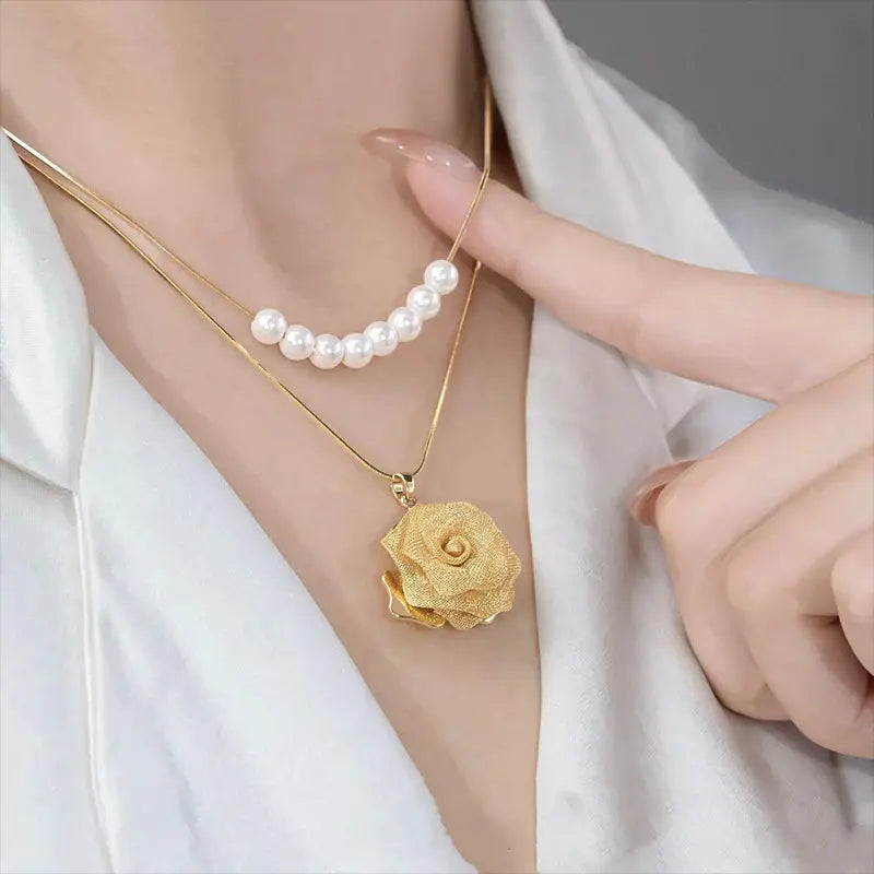 💕Novo lançamento💕Colar duplo com rosas 3D e pérolas (2 conjuntos)
