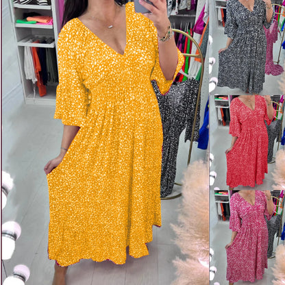 😍【S-5XL】2025 Nuovo abito con stampa floreale e scollo a V taglie forti