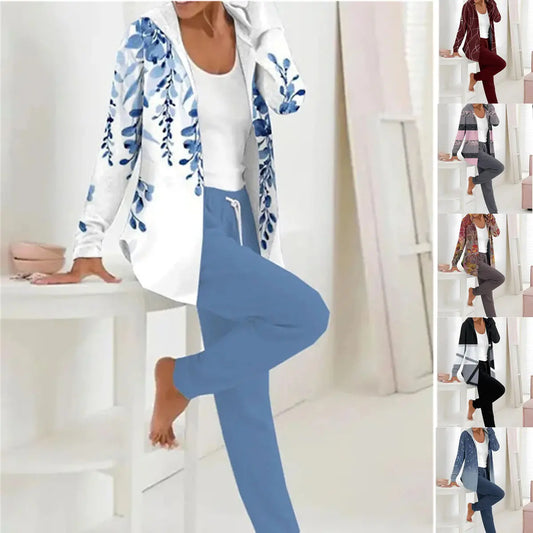 🔥Conjunto de duas peças de fato casual estampado feminino para o outono e inverno, calças de manga comprida