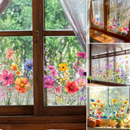 🌸Decalque de Janela com Ramo de Flores Coloridas