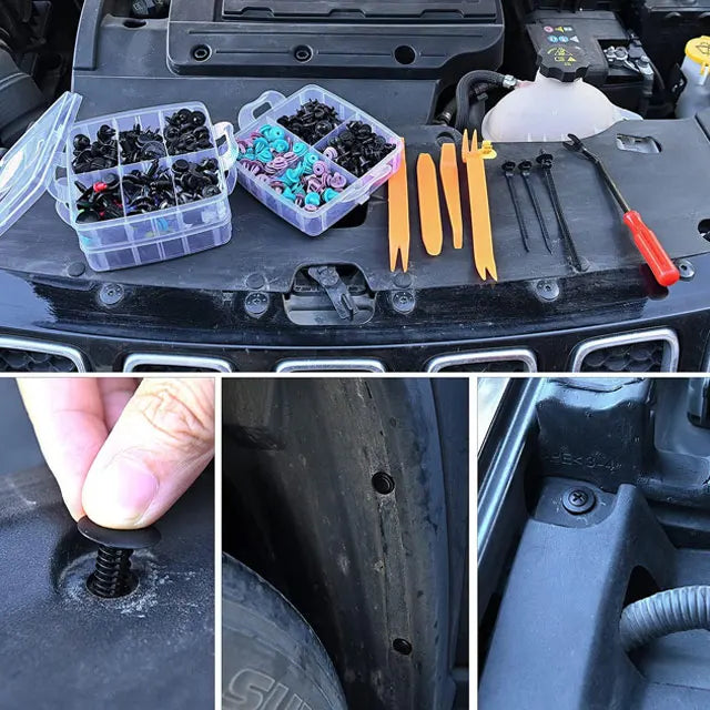 🔥🔥【680 peças + ferramentas de 6 polegadas + conjunto de quatro peças + almofada de esponja + braçadeira de cabo】🧰🛠️Conjunto de fivelas de plástico para parafusos de expansão automóvel