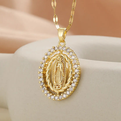 ⛪Colar com Pendente Virgem Maria em Ouro Puro