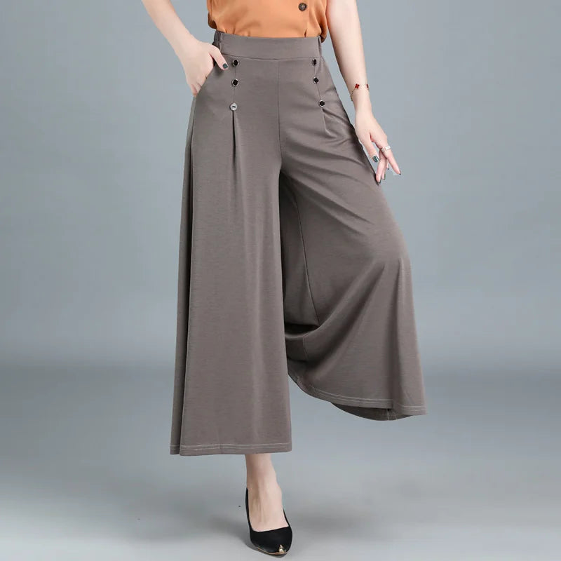 💖【M-5XL】Saia feminina moderna com drapeado, cintura subida e pernas largas