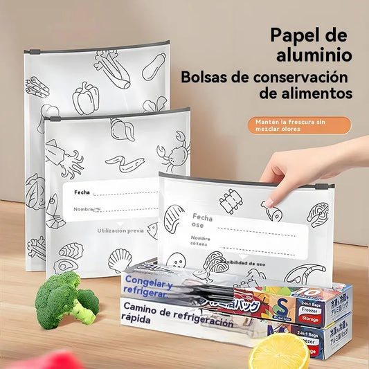 🥩【30/60/90 peças】Sacos selados de papel de alumínio de grau alimentar com fecho para manter fresco para utilização em frigoríficos domésticos