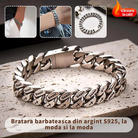 🔥Pulseira de contas torcidas prateada S925 para homem