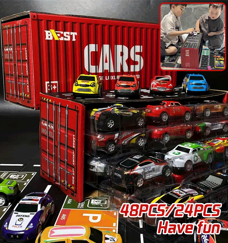 🎅Oferta de Natal! - 50% de desconto🎁 48 mini carros com traseira retrátil e garagem integrada