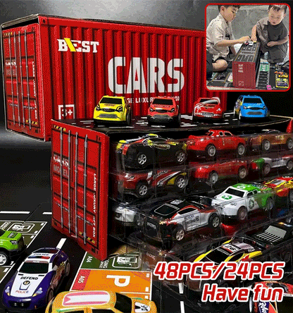 🎅Oferta de Natal! - 50% de desconto🎁 48 mini carros com traseira retrátil e garagem integrada