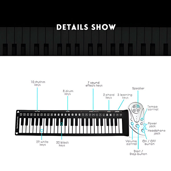 49-klávesová klavírna ručná rolka s reproduktorom, prenosné skladacie piano, veľmi priateľské pre začiatočníkov, jednoduché použitie