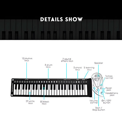 49-klávesová klavírna ručná rolka s reproduktorom, prenosné skladacie piano, veľmi priateľské pre začiatočníkov, jednoduché použitie