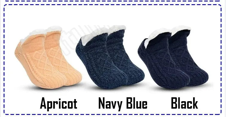🧦【3/6 pares】 Pantufas e meias de inverno quentes com forro de lã grossa e sola de borracha antiderrapante