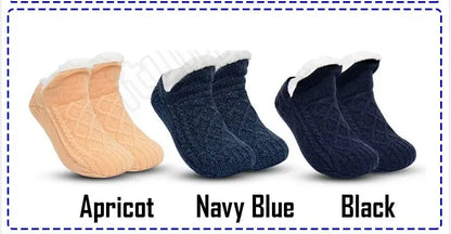 🧦【3/6 pares】 Pantufas e meias de inverno quentes com forro de lã grossa e sola de borracha antiderrapante