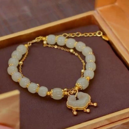 ✨Nova pulseira de jade Hetian dourada