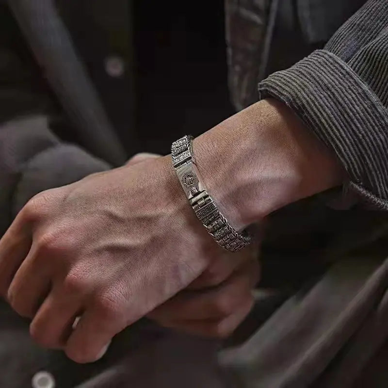🔥Pulseira de homem prateada S925 com contas torcidas