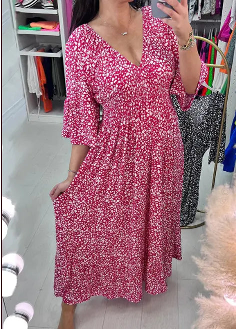 😍【S-5XL】2025 Nuovo abito con stampa floreale e scollo a V taglie forti