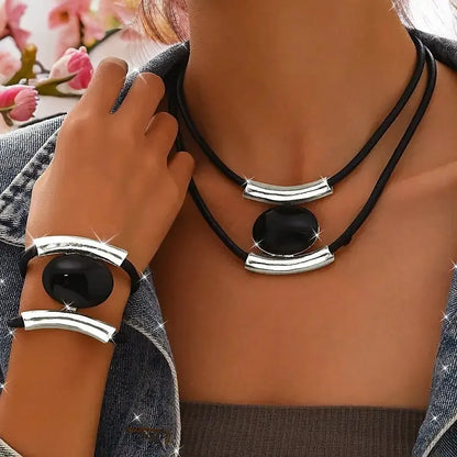 ✨🔥Conjunto de colar e pulseira com pedras preciosas em estilo boémio
