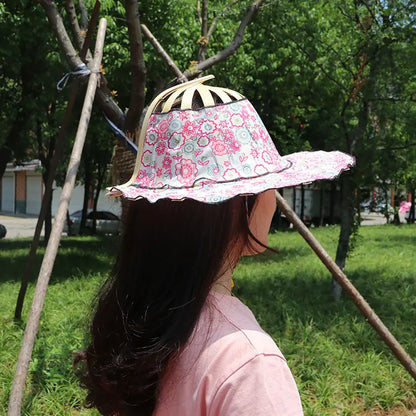 🌺 Cappello da viaggio pieghevole in bambù con ventaglio e parasole