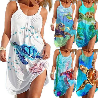 💟👗【S-5XL】Nové tlačené šaty na voľný čas bez ramienok 