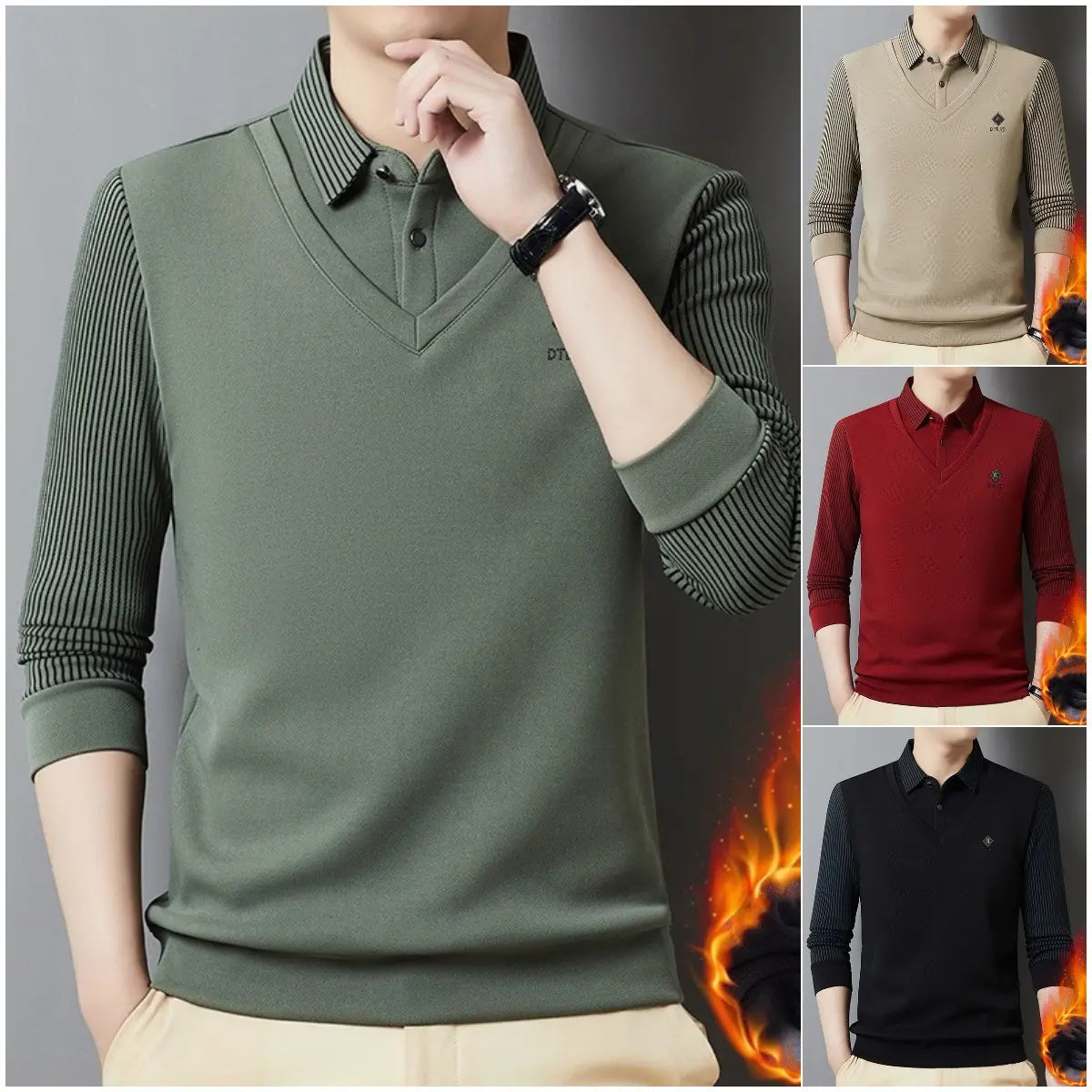 🔥【M-4XL】Conjunto masculino premium de caxemira, duas peças, quente e aconchegante.