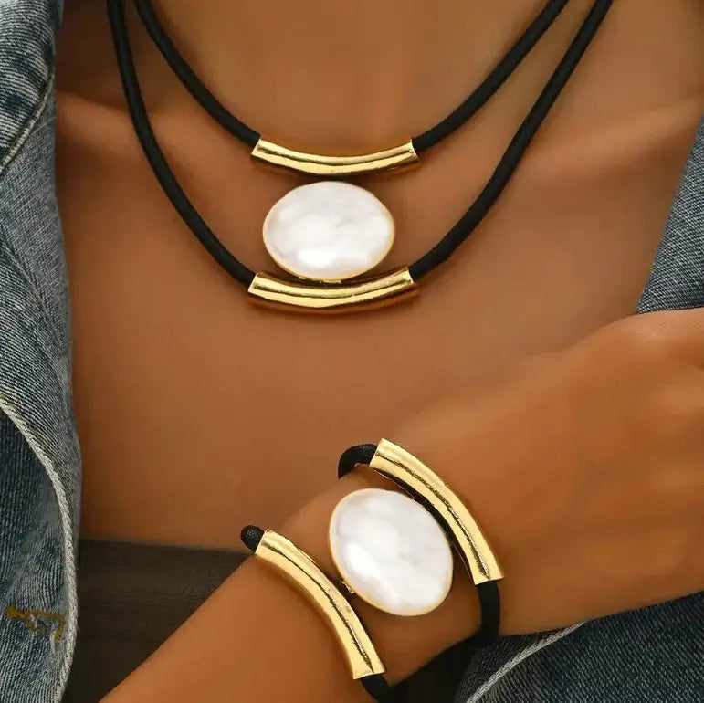 ✨🔥Conjunto de colar e pulseira com pedras preciosas em estilo boémio