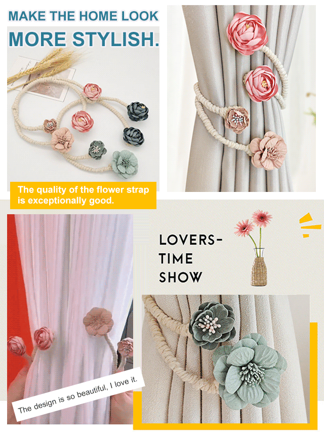🎁Cordão para cortina com rosas (sem necessidade de furar)