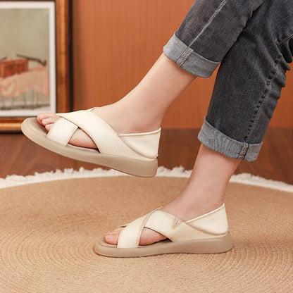 💕【35-40】Sandálias romanas rasas feitas de couro natural, casuais e confortáveis