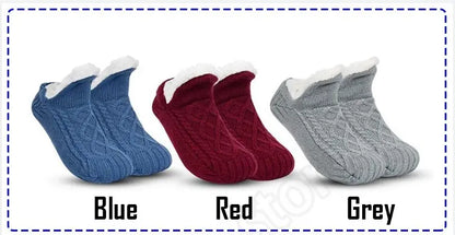 🧦【3/6 pares】 Pantufas e meias de inverno quentes com forro de lã grossa e sola de borracha antiderrapante