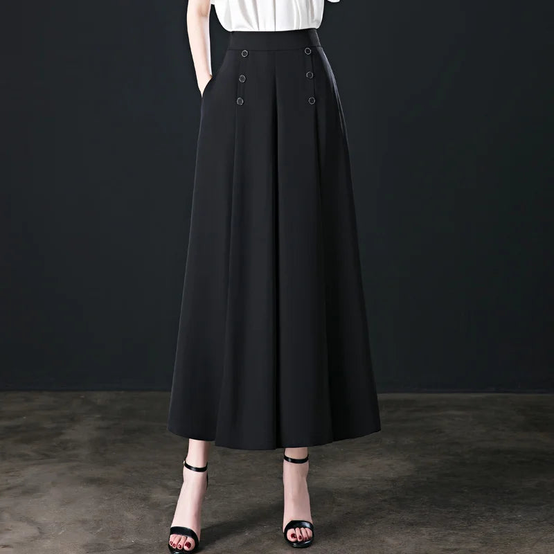 💖【M-5XL】Saia feminina moderna com drapeado, cintura subida e pernas largas