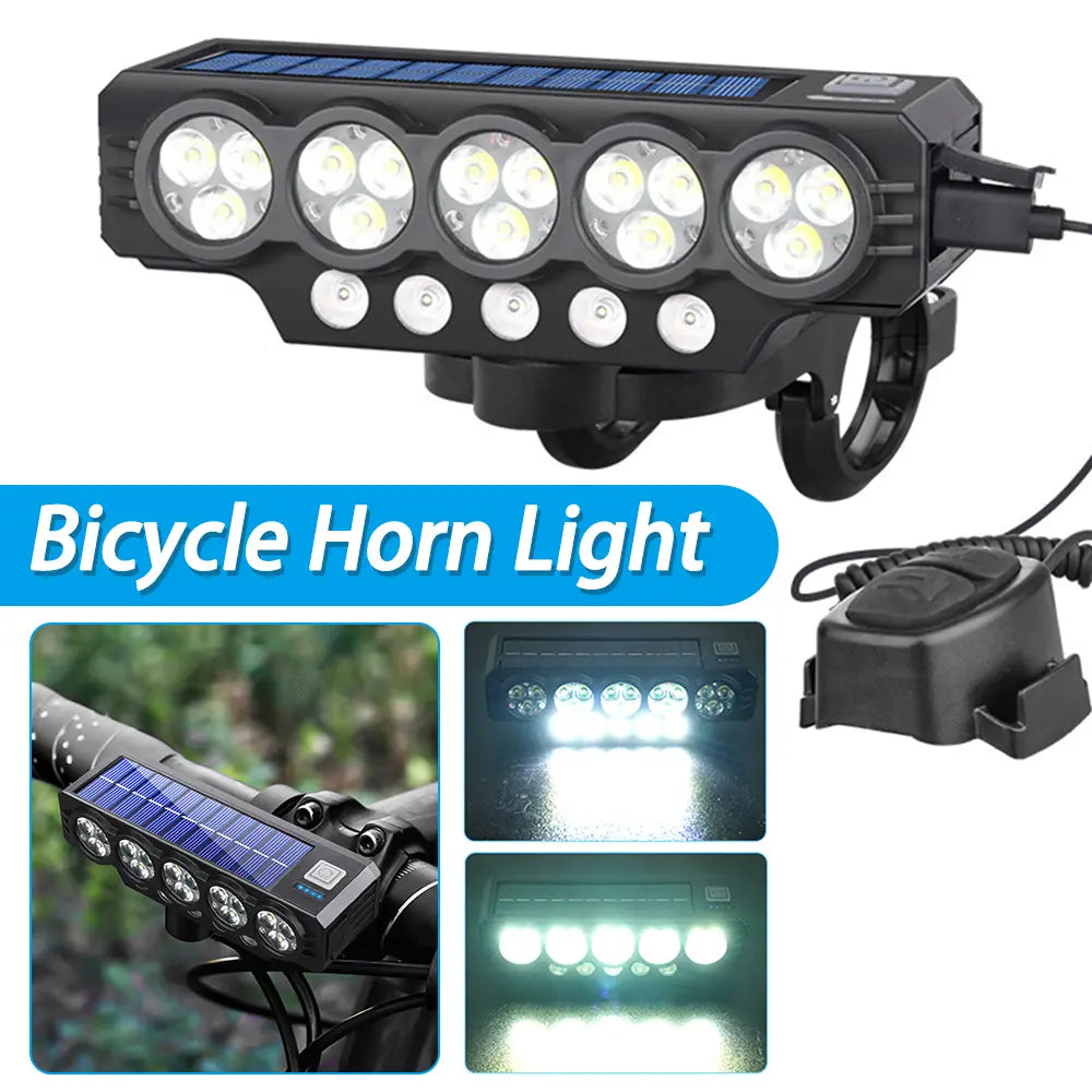 🚨💡 Farol solar para bicicleta com carregamento USB e altifalante, 900 lúmens, luz noturna de longa duração para ciclismo