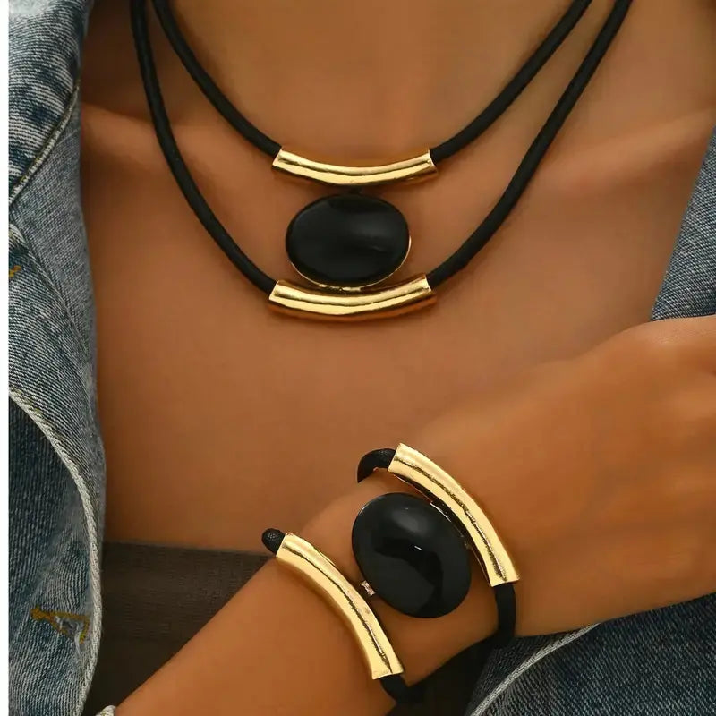 ✨🔥Conjunto de colar e pulseira com pedras preciosas em estilo boémio